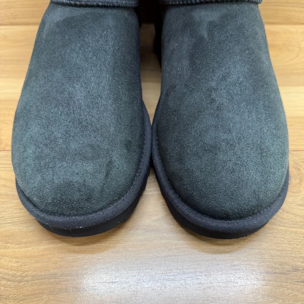 UGG Bailey Button Short Boots Womens 9 Black Suede Shearling Fur Lined Cozy